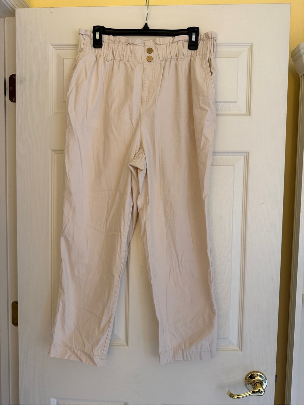 LOFT Cream Elastic-Waist PETITE Chinos